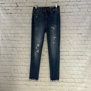 Bridge By Gly Curvy Ultra High Rise Ankle Skinny Jeans Distressed Medium Wash